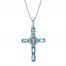 Blue Topaz & White Lab-Created Sapphire Cross Necklace Sterling Silver 18"