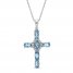 Blue Topaz & White Lab-Created Sapphire Cross Necklace Sterling Silver 18"