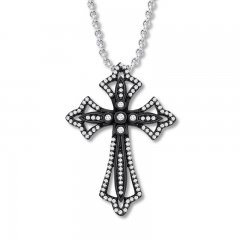 Diamond Cross Necklace 3/8 ct tw Round-cut Sterling Silver