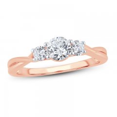 3-Stone Diamond Engagement Ring 3/4 ct tw Round-cut 14K Rose Gold