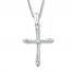 Diamond Cross Necklace 1/10 ct tw Round-cut Sterling Silver