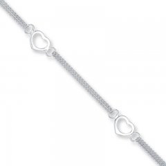 Heart Anklet Sterling Silver 10" Length