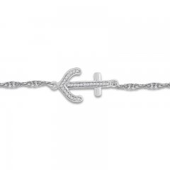 Diamond Anchor Anklet 1/20 ct tw Round-cut Sterling Silver