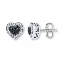 Black/White Diamond Heart Earrings 1/4 ct tw Sterling Silver