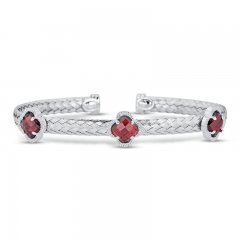 Garnet Braided Cuff Bracelet Sterling Silver