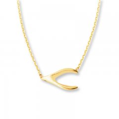 Sideways Wishbone 14K Yellow Gold Necklace