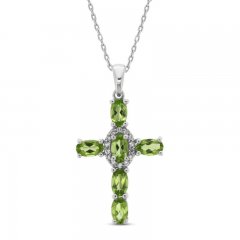 Peridot & White Lab-Created Sapphire Cross Necklace Sterling Silver 18"