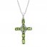 Peridot & White Lab-Created Sapphire Cross Necklace Sterling Silver 18"