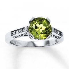 Peridot Ring 1/10 ct tw Diamonds 10K White Gold