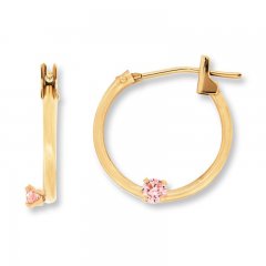 Children's Hoop Earrings Pink Cubic Zirconia 14K Yellow Gold