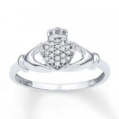 Diamond Claddagh Ring 1/10 ct tw Round-cut 10K White Gold