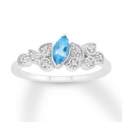 Blue Topaz & Diamond Ring Sterling Silver