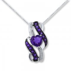 Amethyst Heart Necklace Diamond Accents Sterling Silver