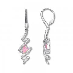 Lab-Created Pink Opal Earrings Sterling Silver