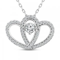 Two as One Diamond Heart Necklace 3/4 ct tw Round-Cut 10K White Gold 18"