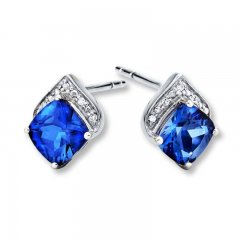 Lab-Created Sapphires Diamond Accents Sterling Silver Earrings