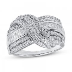 Diamond Fashion Ring 1 ct tw Round/Baguette 10K White Gold