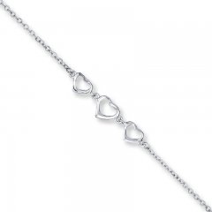 Heart Link Anklet Sterling Silver 10"-11" Length