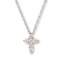 Diamond Cross Necklace 1/10 ct tw Round-cut 10K Two-Tone Gold