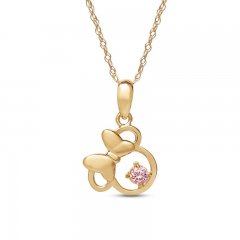 Children's Minnie Mouse Pink Cubic Zirconia Necklace 14K Yellow Gold 13"