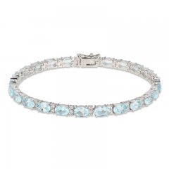 Blue Topaz & White Lab-Created Sapphire Bracelet Sterling Silver 7.25"