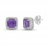 Luminous Cut Amethyst & White Topaz Halo Stud Earrings Sterling Silver