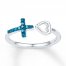 Midi Cross Ring Blue Diamond Accents Sterling Silver